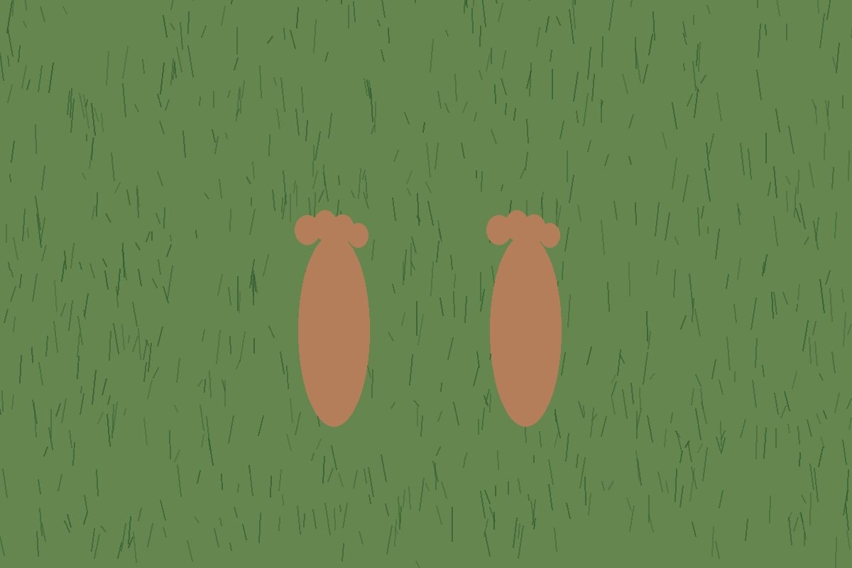Bare adult feet standing in grass beneath soft light