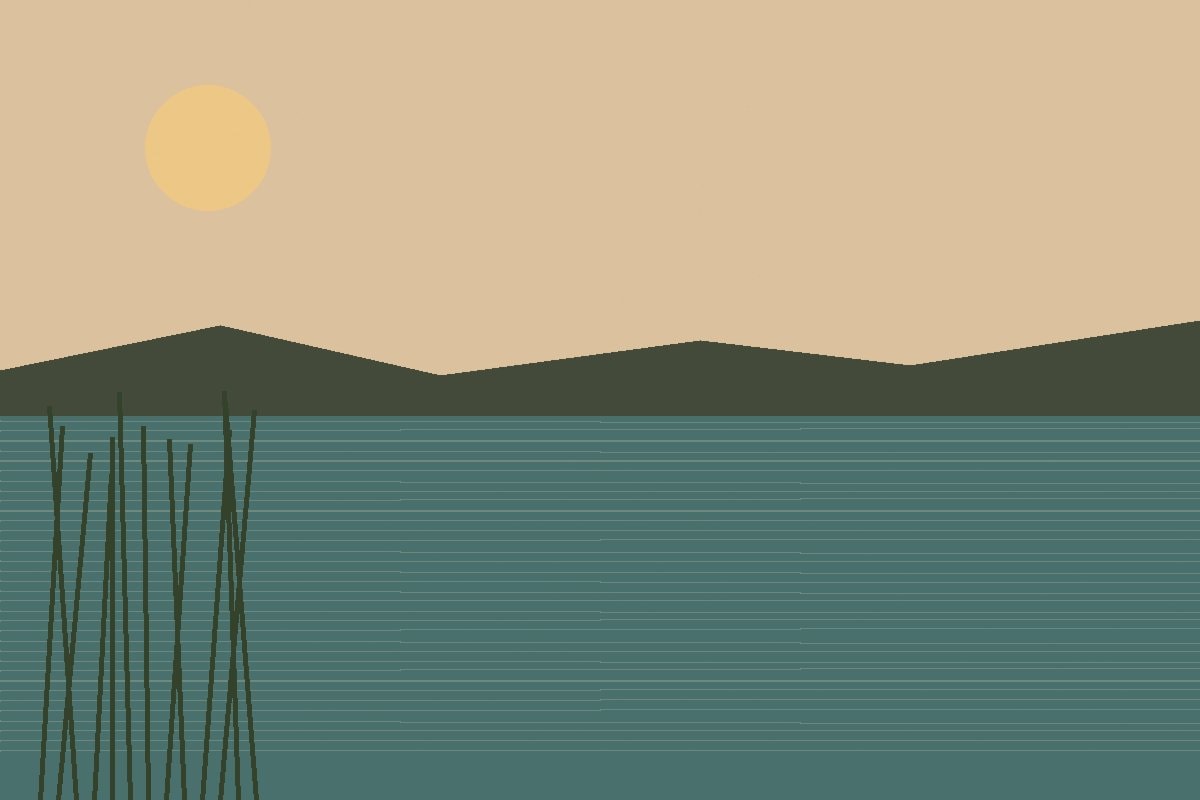 Reeds beside a lake in quiet evening light