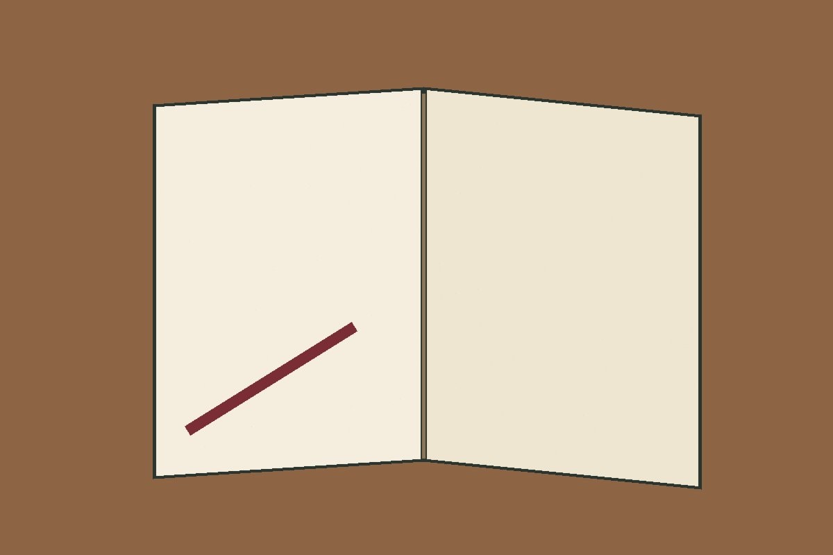 An open notebook and pencil on a plain wooden table