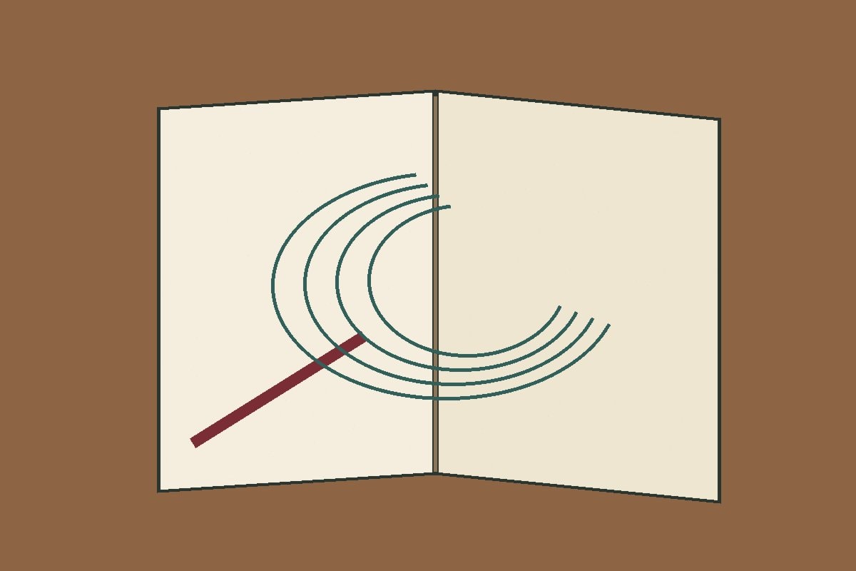 A pencil beside flowing abstract lines on blank paper