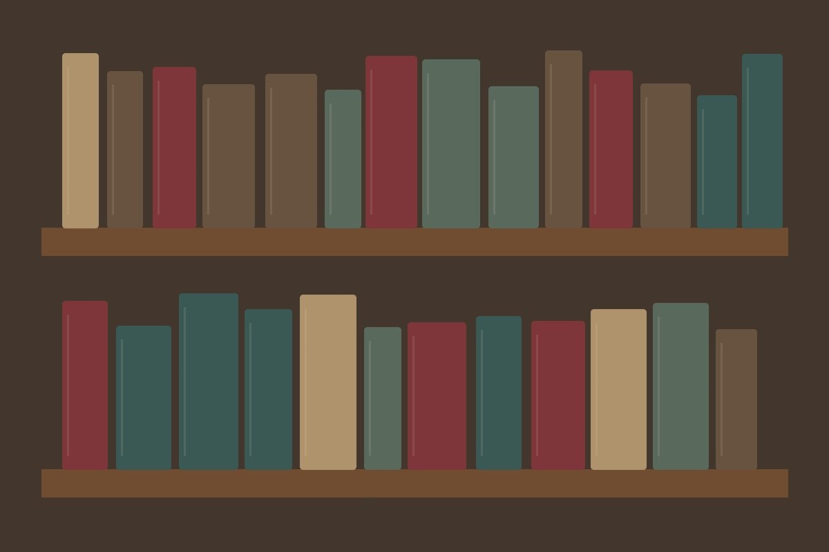 A quiet shelf of plain unlettered book spines