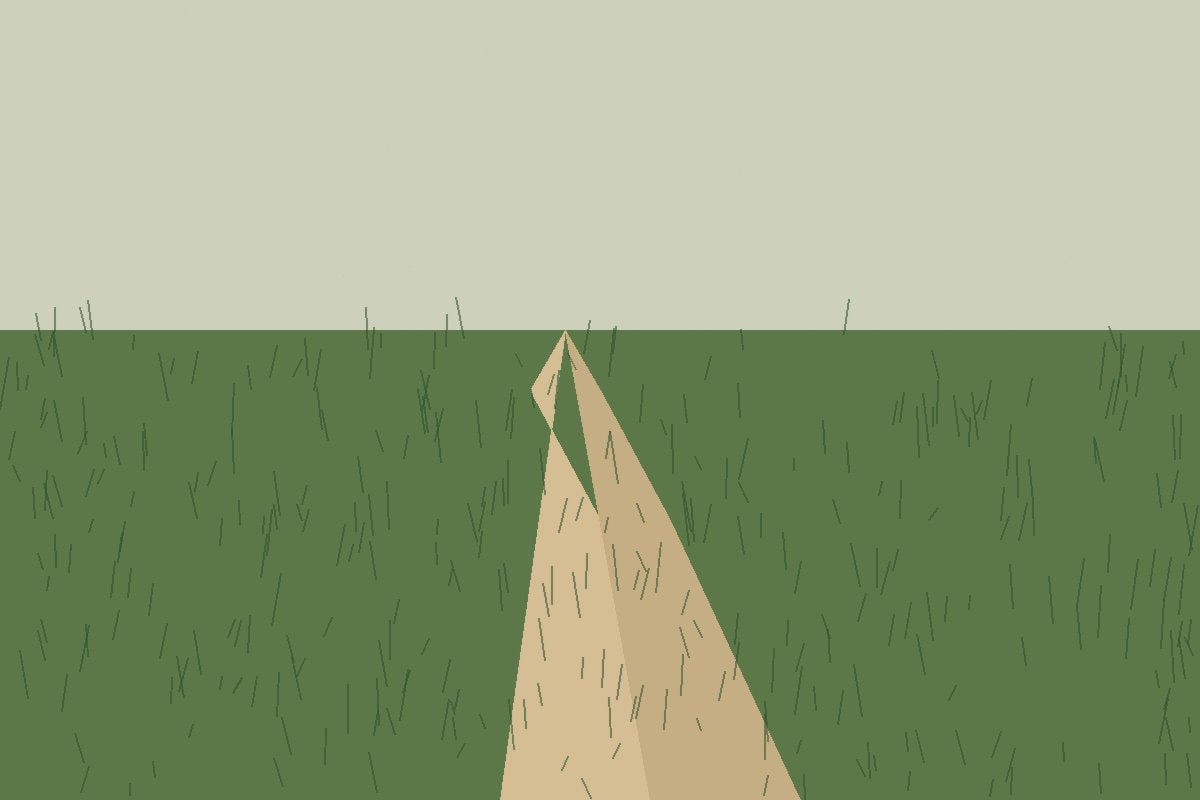 Two narrow paths parting through tall grass